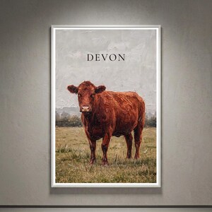 Devon Cow Oil Painting | Cow Collection | Farmhouse Wall Art (Instant Download)