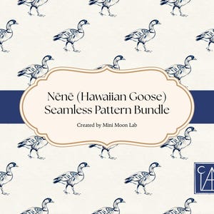 Nēnē (Hawaiian Goose) Seamless Pattern BUNDLE, Blue White Black, Hawaiian Bird JPEG PNG, Tropical Repeat Print (Digital Download)