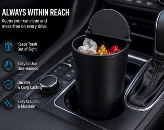 Car Trash Can with Lid | Cup Holder Waste Bin | Auto Organizer Vehicle Accessories