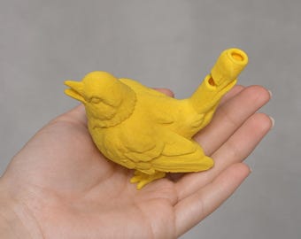 Sifflet à eau pour oiseau jaune imprimé en 3D - Jouet sonore réaliste d'oiseau chanteur