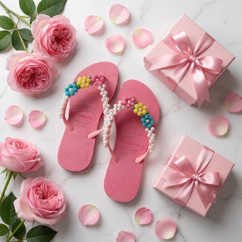 Tongs Havaianas personnalisées avec perles | Sandales à fleurs de perles | Cadeau de mariage à la plage pour demoiselles d'honneur image 11