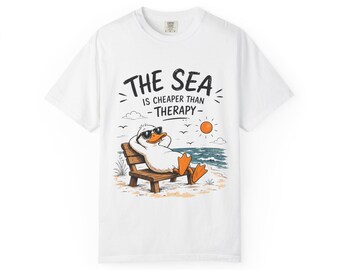 Funny Duck Beach Shirt, The Sea Is Cheaper Than Therapy Tee, Summer Vacation Comfort Colors