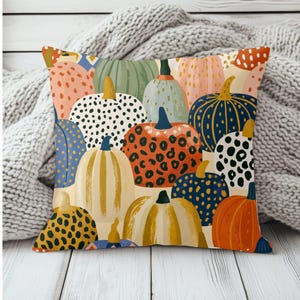 Autumn Decor Colorful Pumpkin Throw Pillow Cover, Fall Pillowcase