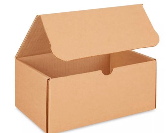May include: A brown cardboard box with the top flap open. The box is empty and ready for shipping.