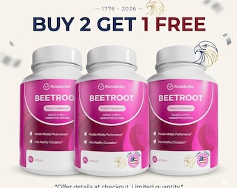 Buy 2 Get 1 Free Rosabella Organic Beet Root Capsules - 1300mg Helps with blood circulation Enhance immunity  Improve sleep