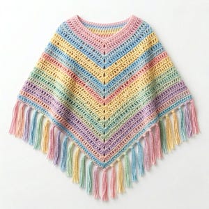 Beginner Crochet Poncho Pattern PDF, Pastel Stripe V-Neck Wrap (Digital Download)