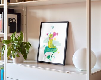 Póster de oruga sonriente con gema / Póster de bellas artes