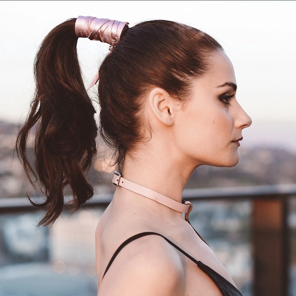 JAKIMAC All Tied Up Leather Pony Tail Wrap / Leather Hair Wrap with Bead and Lace