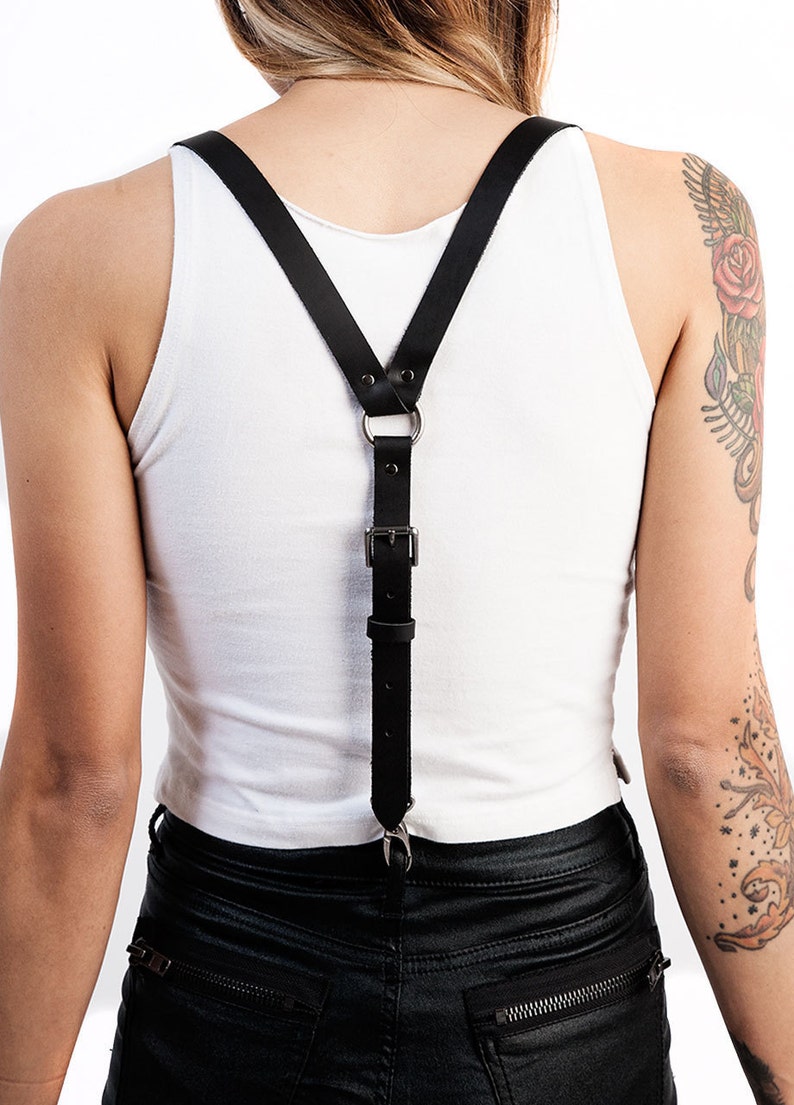 JAKIMAC Women's Black Leather Suspenders / 3/4 Wide Etsy