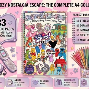 90s 2000s Nostalgic Coloring Book for ADHD | Y2K Retro Cozy Pages (Digital Download) image 5