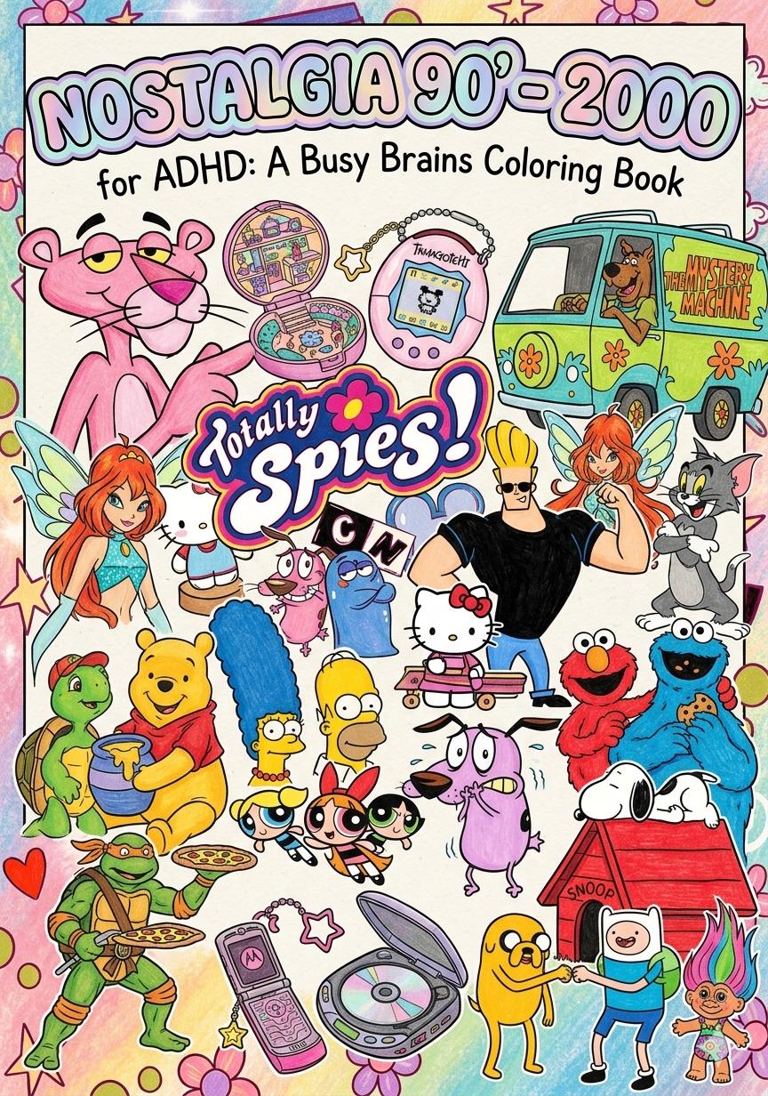 90s 2000s Nostalgic Coloring Book for ADHD | Y2K Retro Cozy Pages ...
