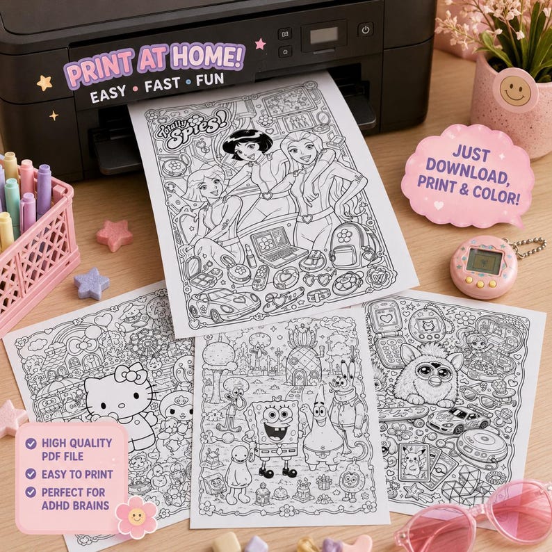 90s 2000s Nostalgic Coloring Book for ADHD | Y2K Retro Cozy Pages (Digital Download) image 2