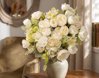 Fiori di peonia artificiali arancioni / Bouquet di 3 mazzi in seta per matrimoni e decorazioni per la casa.