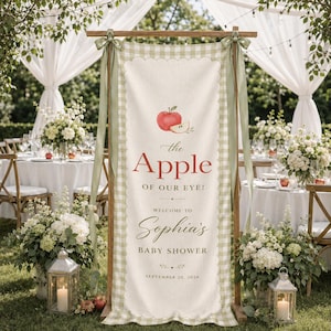 Apple of Our Eye Baby Shower Welcome Banner Personalized Baby Shower Banner Custom Baby Name Banner Neutral Baby Backdrop