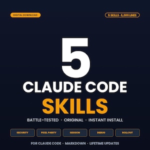 Claude Code Skills 2026 | 5 compétences de développeur IA éprouvées au combat | Modèles à déclenchement automatique | Ensemble de programmation par paire | Téléchargement numérique