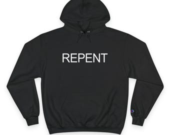Bluza z kapturem Repent - Champion Christian Czarna bluza z kapturem z pogrubionym białym tekstem