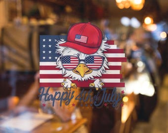4th of July Eagle Sticker, Patriotic Bald Eagle Decal, Independence Day Laptop Sticker, Water Resistant Vinyl Decal for Car or Water Bottle
