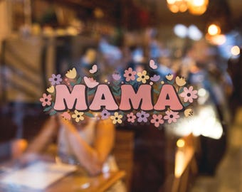 Mama bloemen sticker, retro mama sticker voor laptop, bidon, autoruit, Moederdagcadeau, schattige mama vinyl sticker, bloemsierkunst