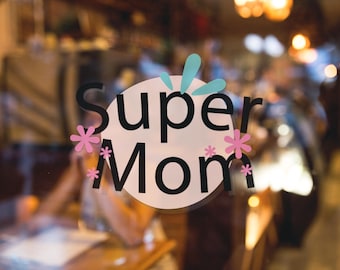 Sticker Super Mom, bloemen Moederdagsticker, schattig laptopaccessoire, vinyl waterflesetiket, cadeau voor moeder, verjaardagscadeau voor haar