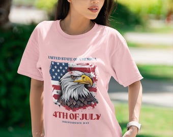 4th of July Bald Eagle T-Shirt, American Flag Patriotic Tee, Independence Day Gift for Men and Women, Unisex Soft Cotton Summer Shirt