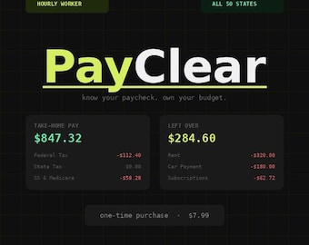 PayClear Hourly Worker Budget Tool: Take-Home Pay Calculator (One-Time Purchase)