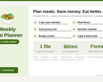 Weekly Meal Planner | Grocery List & Budget Tracker | Digital Download
