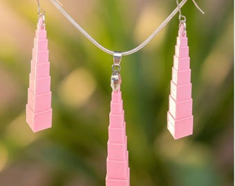 Pink Jewelry Set Titanium Hypoallergenic Women Teacher Appreciation Gift Montessori Necklace Earring Birthday Sensitive Skin Medical Grade