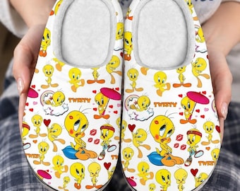 Personalized Tweety Bird Slippers, Tweety Bird Fuzzy Slippers, Cartoon Cozy Slippers, Custom Slippers, Slippers for Her, Tweety Bird Gift