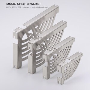 Music Shelf Bracket DXF STEP PDF - 4 Sizes - Rectangular Music Note Cutout with Low Profile Wall Leg - Laser and Plasma Cut File