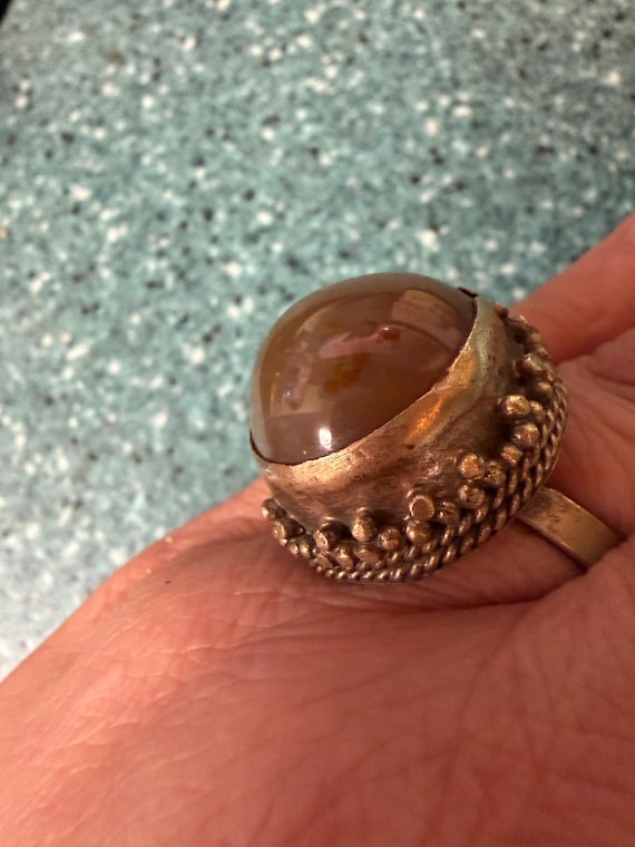 Vintage Agate Silver Adjustable Ring - image 1