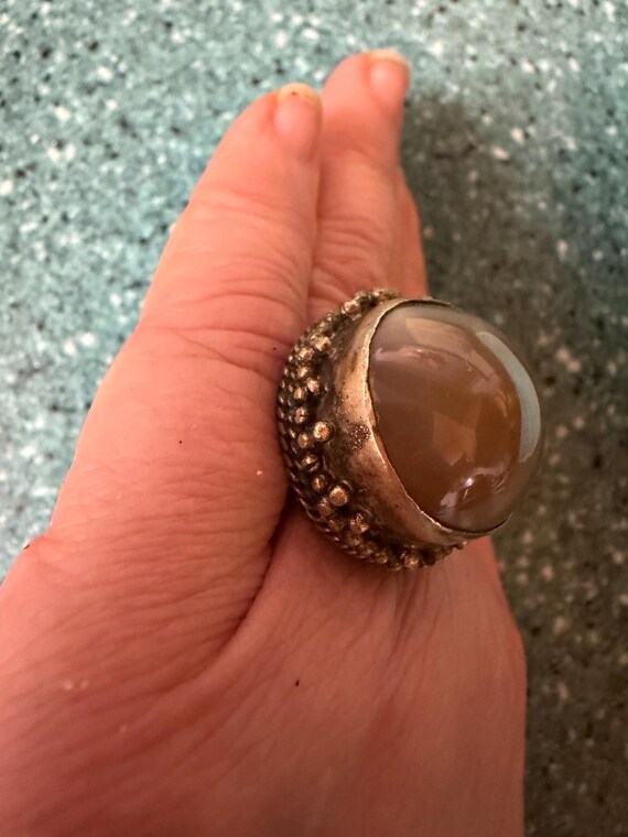 Vintage Agate Silver Adjustable Ring - image 2