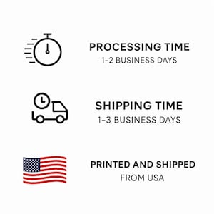 May include: Image with text about processing and shipping times. Includes a graphic of a clock and a delivery truck. The text states "Processing Time 1-2 Business Days" and "Shipping Time 1-3 Business Days". Also includes the American flag.