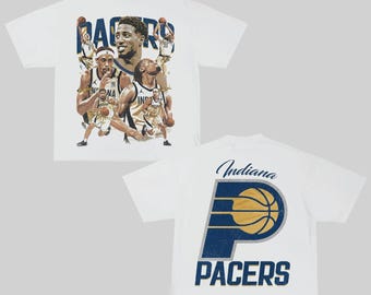 Indiana Pacers Retro NBA Graphic T-Shirt Double Sided Basketball Tee