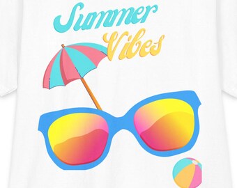 Camiseta con estampado de ambiente veraniego / Camiseta con estampado de gafas de sol, sombrilla de playa y pelota de playa
