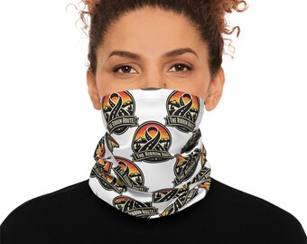 Sunset Route logo Neck Gaiter | travel outdoor bandana, sunset mountain emblem