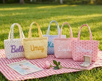 Personalized Bridesmaid Tote Bag, Embroidered Floral Shoulder Tote, Stylish Wedding Favor & Summer Travel Bag