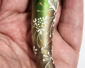 Antique Moser Style Green Satin Frosted Horn / Dagger Laydown Perfume Bottle  Chatelaine