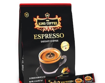 King Coffee Espresso Instant Koffie Sterk Zakje 25+3 Sticks 2,5g - Individuele Verpakkingen Handig voor Reizen, Kantoor, Restaurant