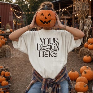 Ivory Comfort Colors 1717 Tee Mockup, Halloween Fall Lifestyle mockup