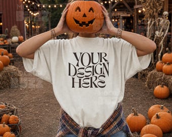 Ivory Comfort Colors 1717 Tee Mockup, Halloween Fall Lifestyle mockup