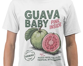 Retro T-shirt guavefruit, vintage fruit-T-shirt, Hawaiiaans tropisch shirt, shirt botanisch fruit, shirt zomerfruit
