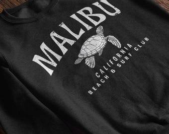 Vintage Malibu California Beach Sweatshirt, Retro Sea Turtle Summer Beach Crewneck, Coastal Surf Vacation Sweatshirt