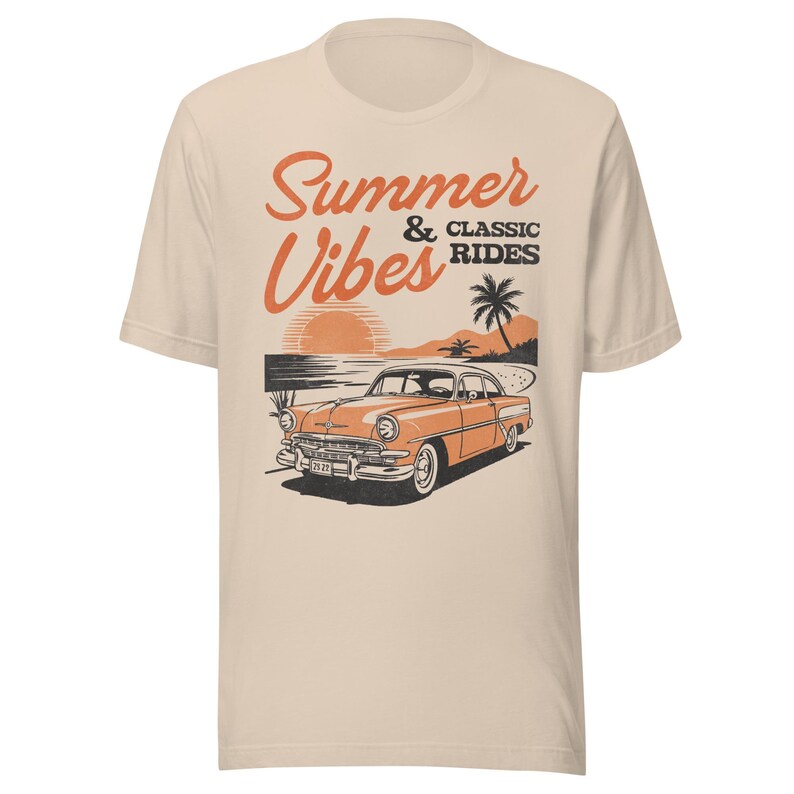 Retro Summer Tee, Summer Vibes Shirt, Vintage Car Graphic T-Shirt, Classic Car Tee, Summer Vacation Shirt, Retro Beach Vibes Tee
