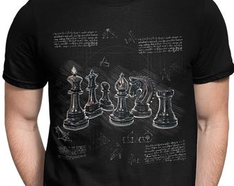 Schach-T-Shirt mit Grafik, Vintage-Retro-Schach-Skizzen-T-Shirt, minimalistisches Brettspiel-Shirt für Damen und Herren