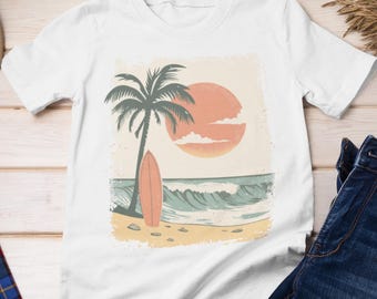 Vintage Beach Sunset Shirt, Retro Surf T-Shirt, Coastal Summer Vacation Shirt, Tropical Beach Lover Gift, Boho Surf Tee