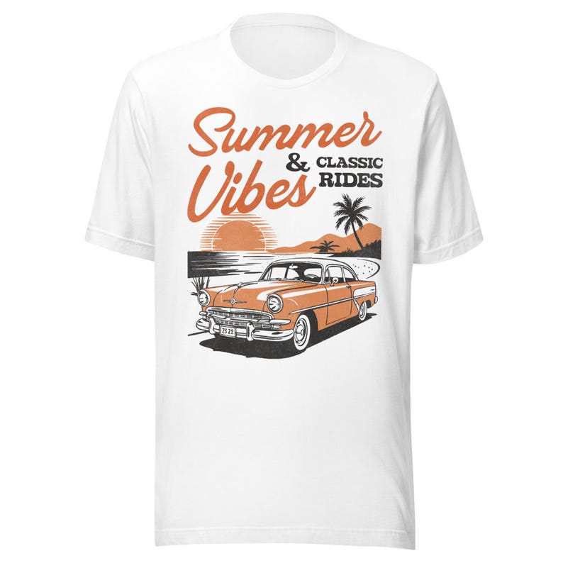 Retro Summer Tee, Summer Vibes Shirt, Vintage Car Graphic T-Shirt, Classic Car Tee, Summer Vacation Shirt, Retro Beach Vibes Tee