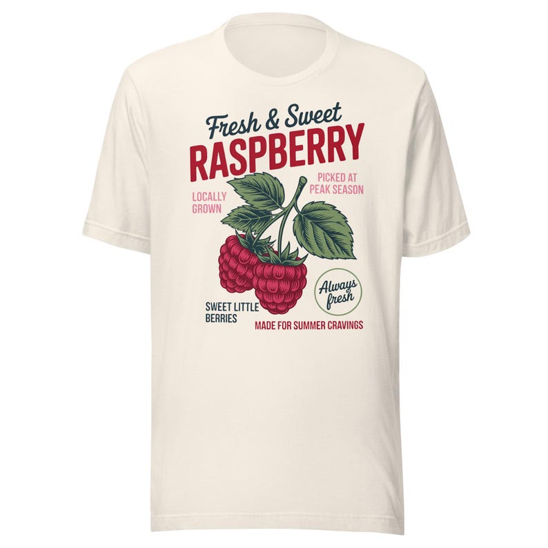 Retro Raspberry T-Shirt, Vintage Fruit Graphic Tee, Fresh & Sweet Raspberry Shirt, Summer Berry Tee, Cottagecore Fruit Shirt