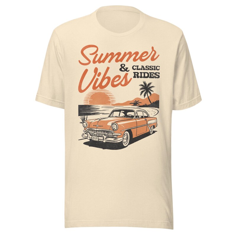 Retro Summer Tee, Summer Vibes Shirt, Vintage Car Graphic T-Shirt, Classic Car Tee, Summer Vacation Shirt, Retro Beach Vibes Tee