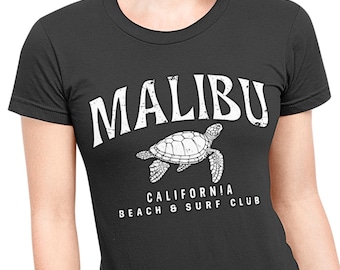 Vintage Malibu California Beach T-Shirt, Retro Sea Turtle Summer Beach Shirt, Coastal Surf Vacation Tee