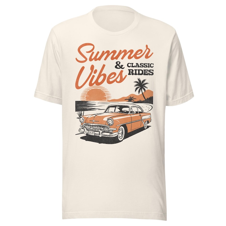 Retro Summer Tee, Summer Vibes Shirt, Vintage Car Graphic T-Shirt, Classic Car Tee, Summer Vacation Shirt, Retro Beach Vibes Tee